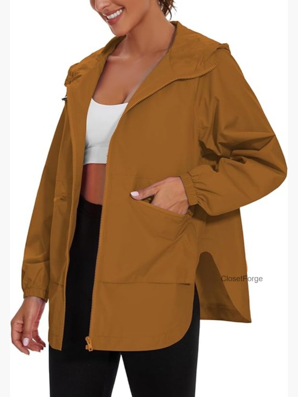 Waterproof Rain Jacket Lightweight Hooded Windbreaker Trench Coat with Pockets